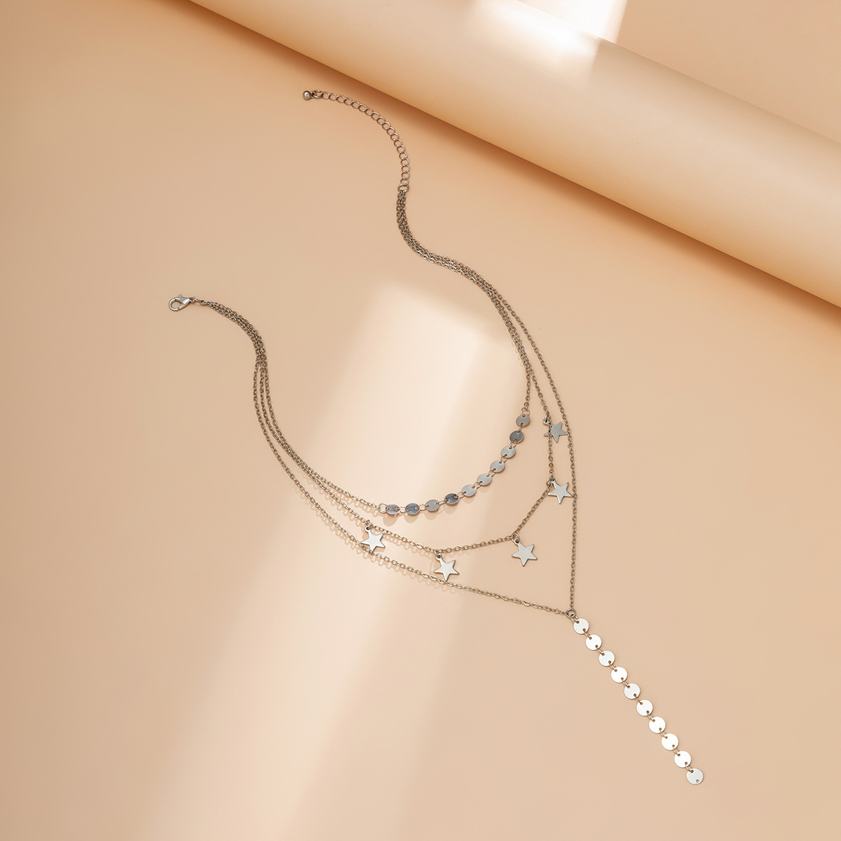 Juvelyriniai dirbiniai, metalinė grandinėlė, apvali lėkštė, kutai Hip Hop kelių sluoksnių sluoksniuotas išorinis karoliai moterims_voghion.com