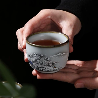 汝窑茶杯单杯主人杯开片可养功夫茶具茶杯子品茗杯大小号茶碗家用