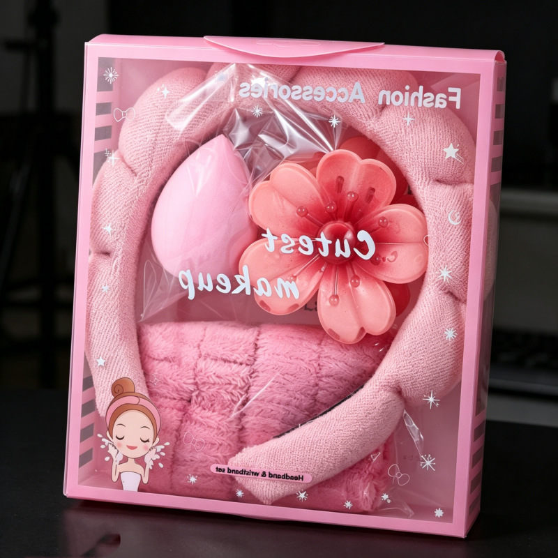 Ventas directas transfronterizas de explosión de cinco piezas en caja lavado banda de cabello nubes esponja cabeza banda de muñeca correa de cabello
