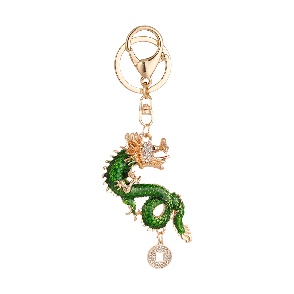 Llavero chino con diamantes, doce signos zodiacales, dragón, accesorio tridimensional