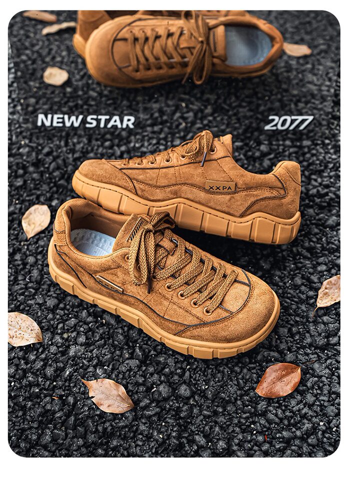 Giày sneaker nam cổ thấp form rộng mũi tròn, đế dày 3 cm, phong cách retro, cỡ lớn — 5018 Kaki, 5018 màu lạc đà, 5018 màu đen chi tiết 8