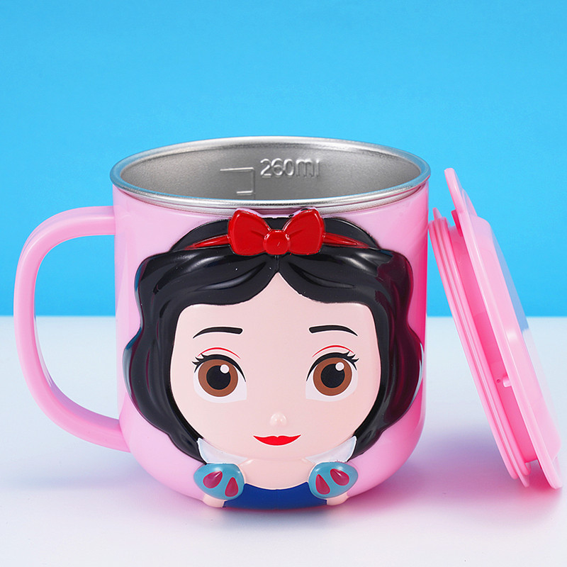 Taza de acero inoxidable para niños de Disney Taza de agua para niños Taza de agua para bebés Taza de leche casera anticaídas Set de cubiertos para bebés