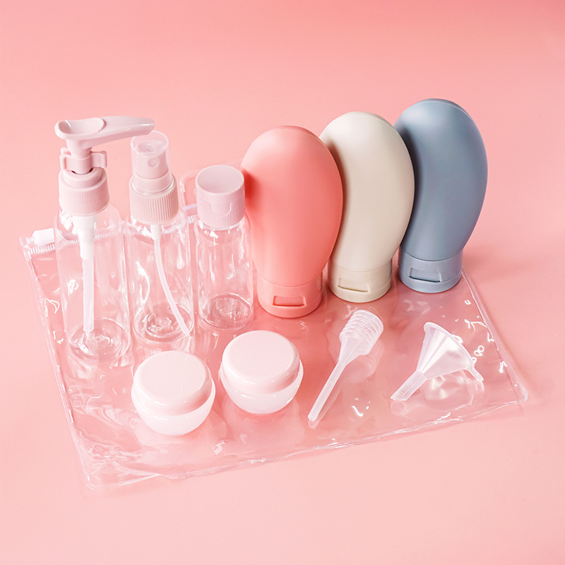 厂家现货批发旅行便携分装喷雾面霜洗发护肤化妆一体套装pet/pe瓶