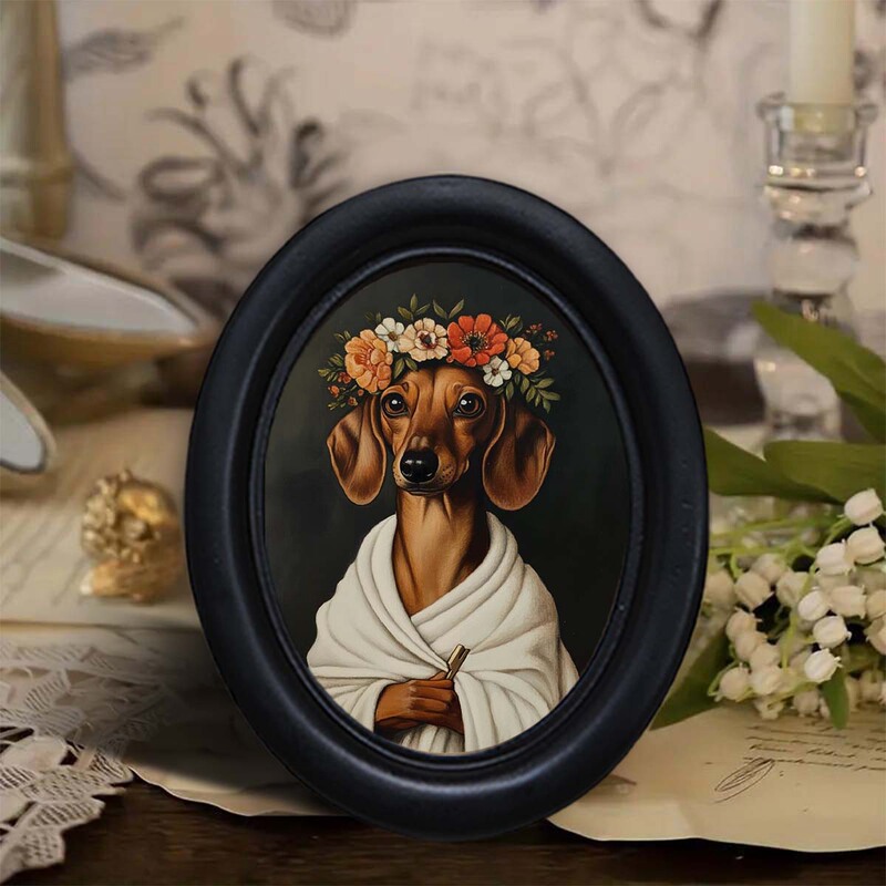 Cross-Border Popular Product: Wooden Oval Photo Frame with Puppy Pattern Decoration, Home Wall Decoration, Hanging Ornament, Desktop Display Piece Cross-Border Popular Product: Wooden Oval Photo Frame with Puppy Pattern Decoration, Home Wall Decoration, Hanging Ornament, Desktop Display Piece