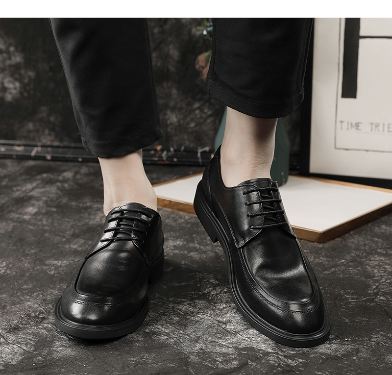 Plus-size business dress shoes men's British style tie top layer of cow leather wedding shoes_voghion.com
