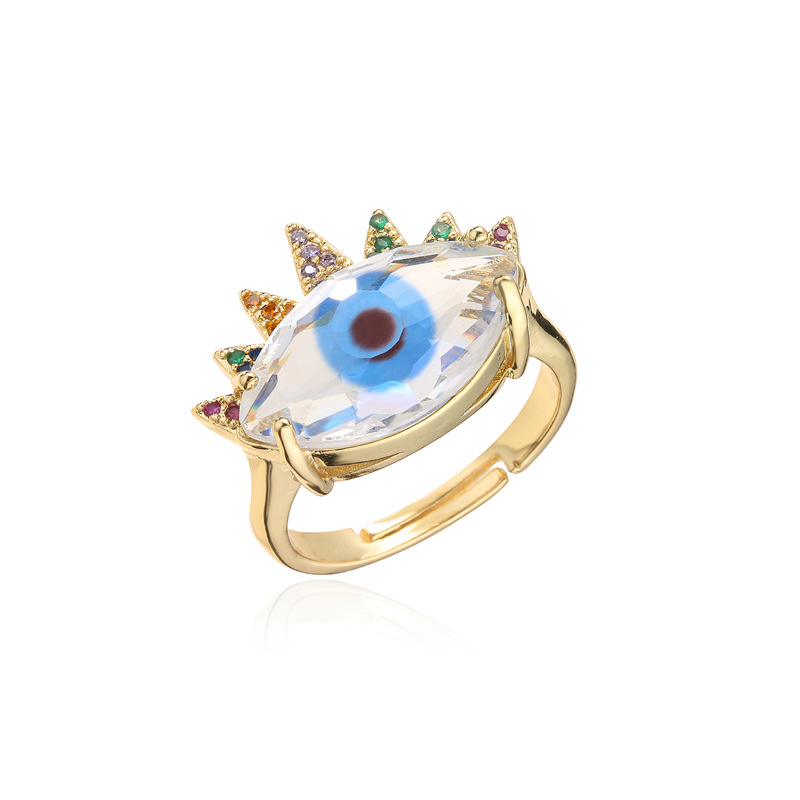 Aogu Cross-border Supply Copper Plating 18k Gold Micro Inlaid Zircon Devil's Eye Jewelry Ring Opening Adjustable Female display picture 6