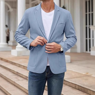 Cross-Border Amazon European Version Men's Casual Jacket Cotton-Linen Lightweight Single-Button Stylish Slim-Fit Everyday Suit Independent Store