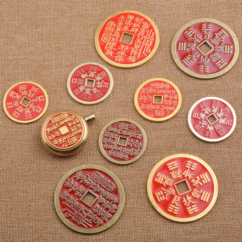 Imitation Cinnabar Mountain Ghost Flower, Eight Trigrams Coin, Retro Style Chinese Pendant Accessories, Small Ornaments, Small Gifts and Souvenirs