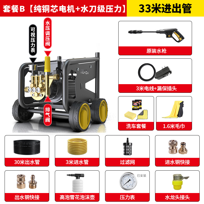 Car washing machine – Qichen Car Washer - f18-package-b-pure-copper-core-motor-water-jet-pressure-33m-inout-pipe
