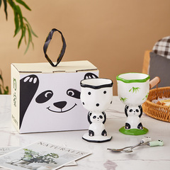 熊貓可愛生日禮物手繪高腳杯雪糕創意飲料甜品杯蛋糕陶瓷杯酒杯
