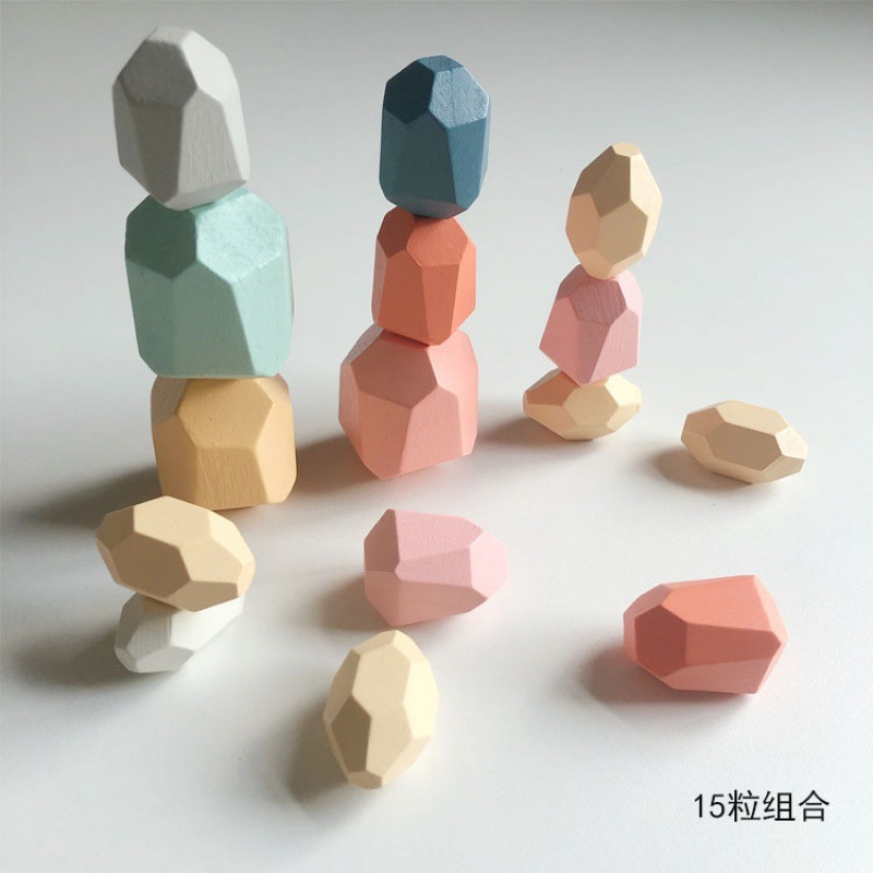 Piedra laminada de madera para niños piedra de color Montessori de madera equilibrio cognitivo laminado bloques de construcción juguetes de educación temprana
