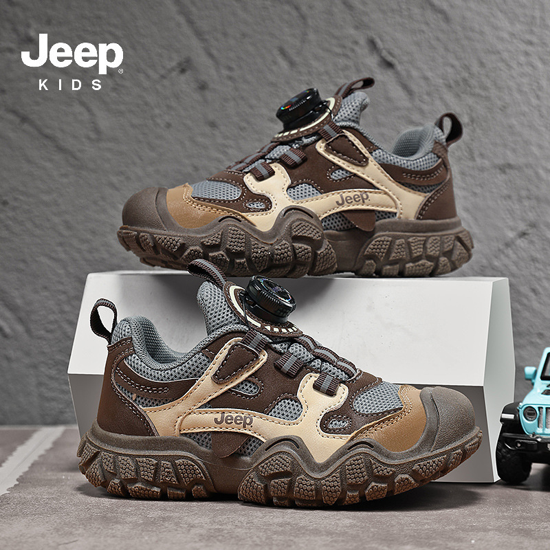 Jeep男童鞋2025秋新款女童跑步鞋旋转纽扣潮牌儿童运动鞋舒适轻便|undefined