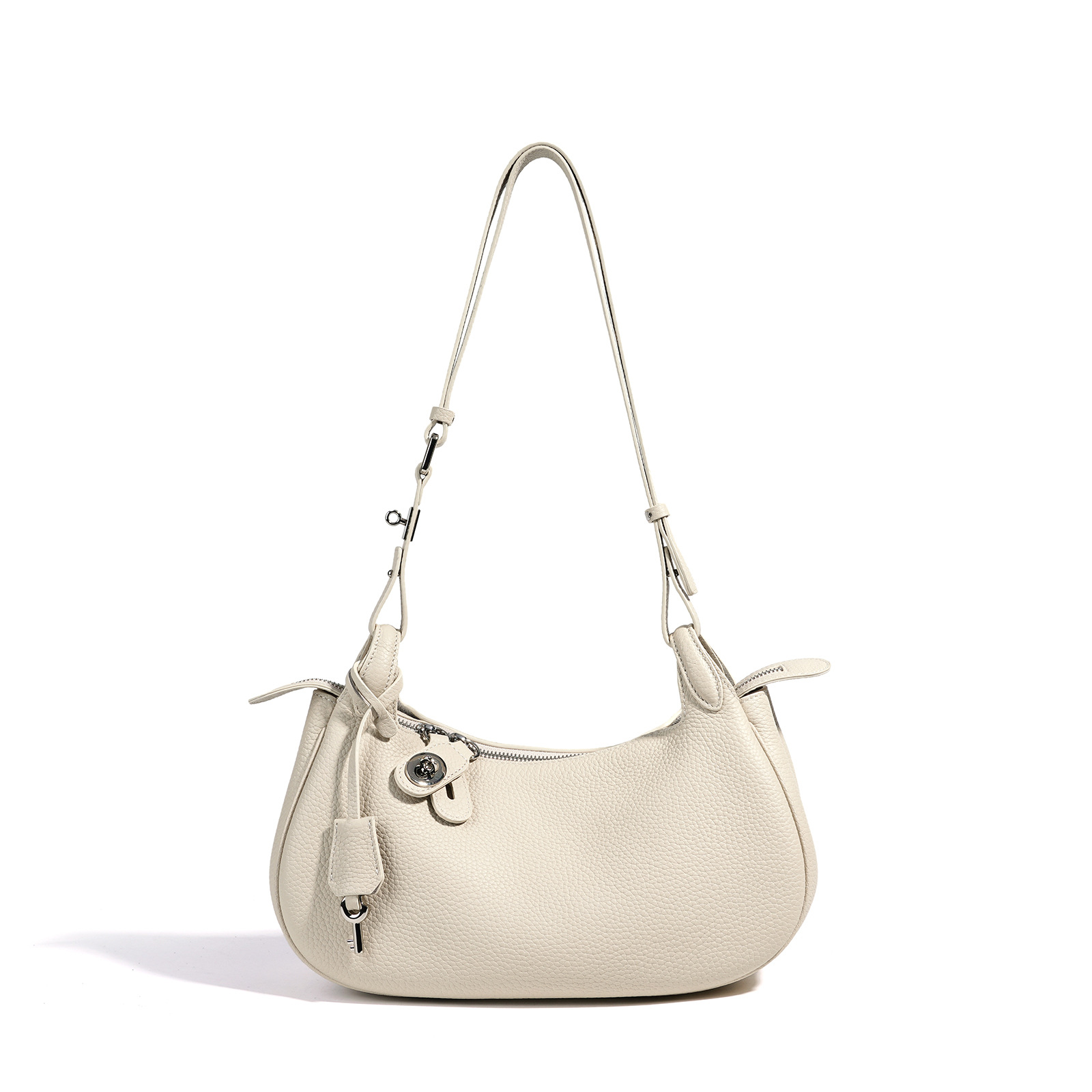 Luxury Crescent Moon Shoulder Bag For Women - Candy Color Korean Style Versatile Genuine Leather Handbag For Work And Commuting - Thumbnail 6