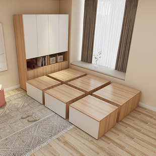 Small Apartment Tatami Bed Wardrobe Integrated Storage Box Combination Storage Drawer Rubik's Cube Floor Bed 1.2m Single