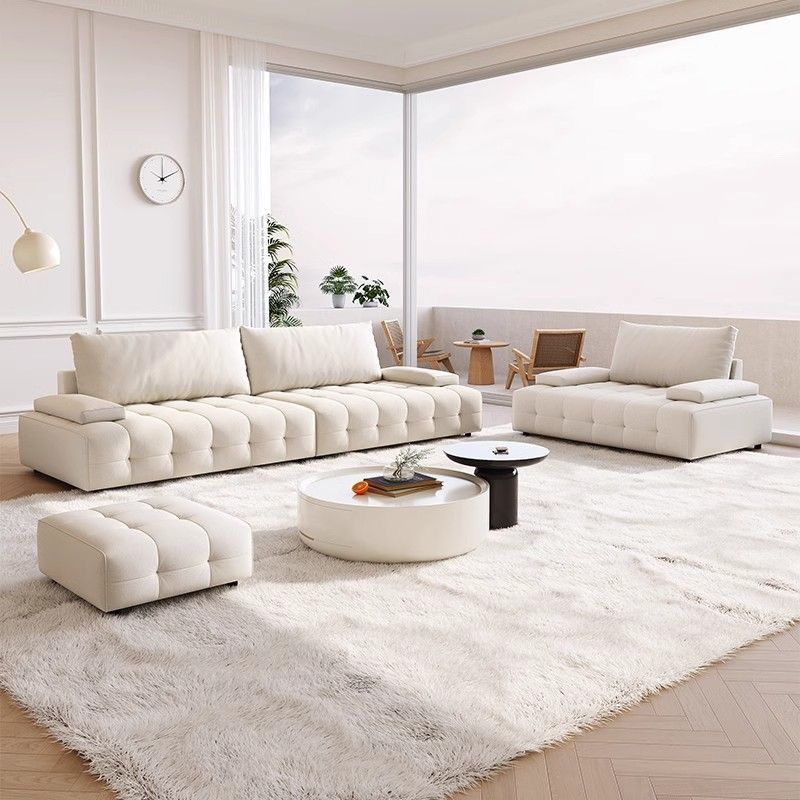Cream-Style Lawrence Cat-Scratch Fabric Sofa for Small Living Rooms, Simple Modern Straight-Line Tofu Block Velvet Sofa