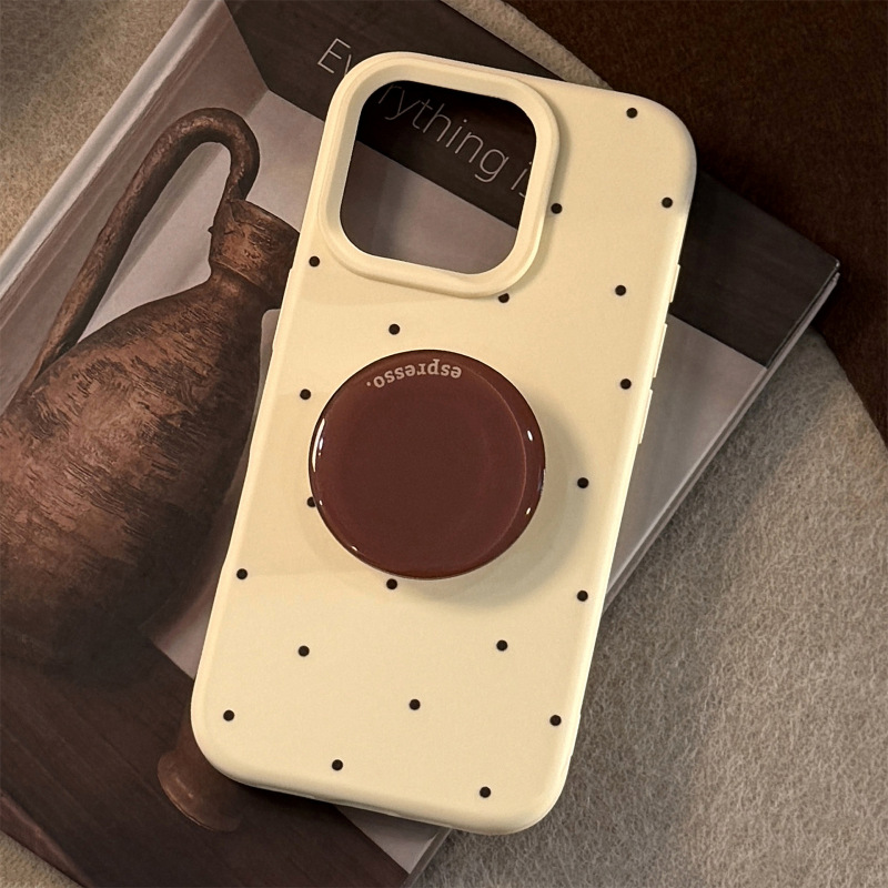 Ins Retro Polka Dot Apple 16 Compatible iPhone 17 Pro Max Brown Stand 14 Silicone 13 Generation 12 Soft