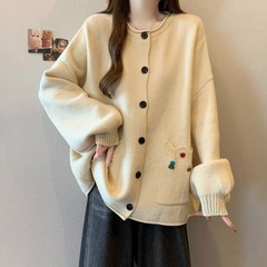 大きいサイズのニットカーディガン女性のための秋と冬の 2025 新しいかわいいレトロなルーズスリムデザインセータールーズジャケット