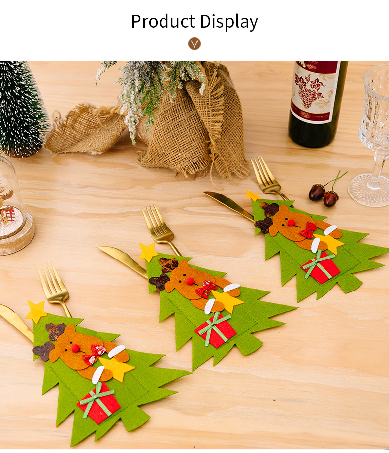 Fournitures de décoration de Noël, ensemble de couteaux et fourchettes en forme d'arbre, décoration de table à manger, sac de couteaux et fourchettes de dessin animé Old Man_voghion.com