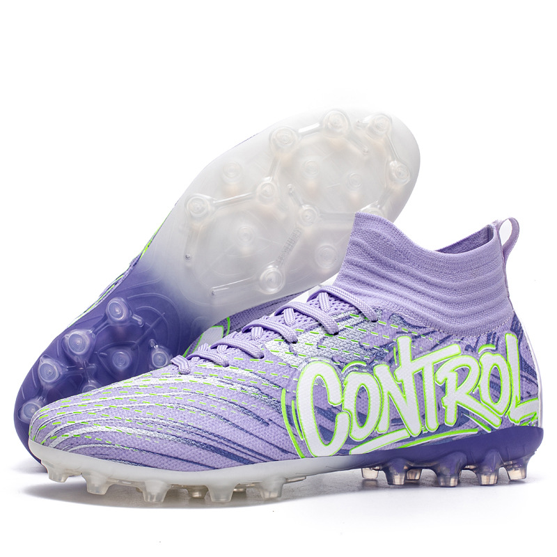 Tenis de Fútbol de Cuello Alto TF con Tacos de Goma de TPU y Cuero Sintético Ligero para Césped Sintético y Natural