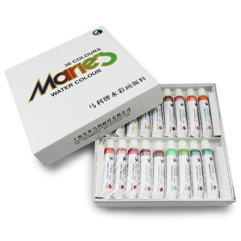 Productos genuinos Marley marca 12 Colores/18 colores/24 colores/36 colores 12ml caja de pintura de acuarela traje de pintura de acuarela