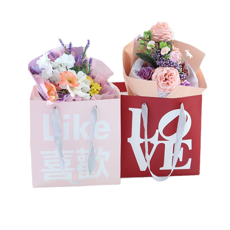 Flor embalaje ramo bolso moda gran palabra flor regalo bolsa de embalaje al por mayor cuadrado bolsa de flores
