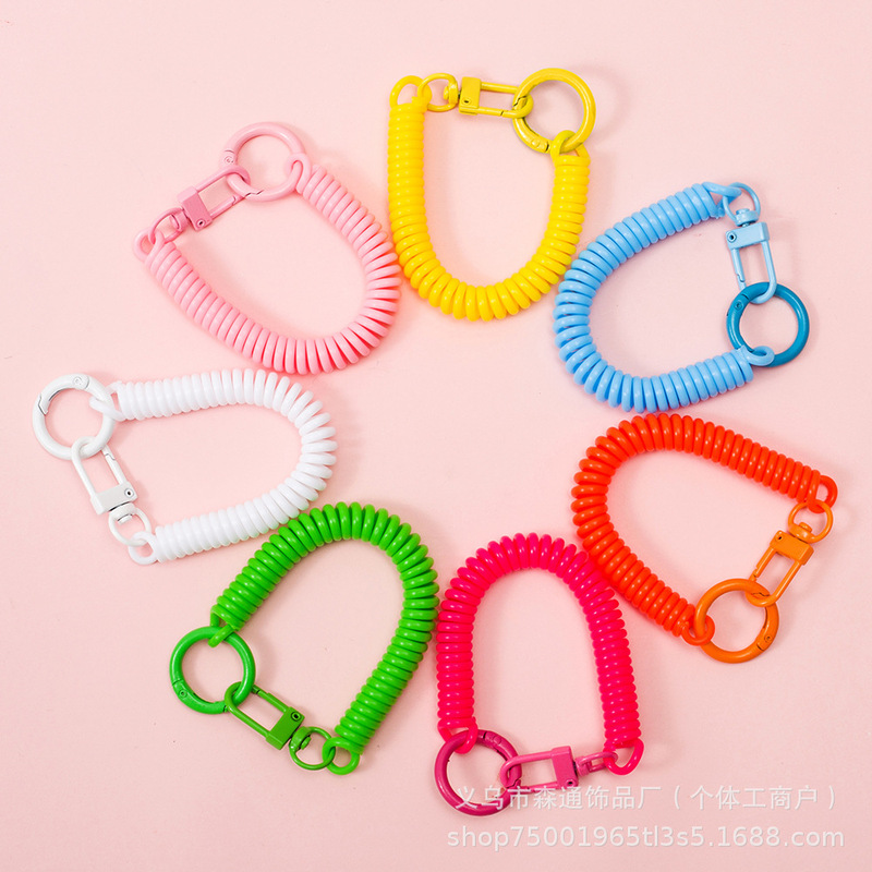 Colorful Painted Door Latch Spring Rope Alloy Spring Keychain Bag Accessories Anti-Lost Pendant Business Gift Colorful Painted Door Latch Spring Rope Alloy Spring Keychain Bag Accessories Anti-Lost Pendant Business Gift
