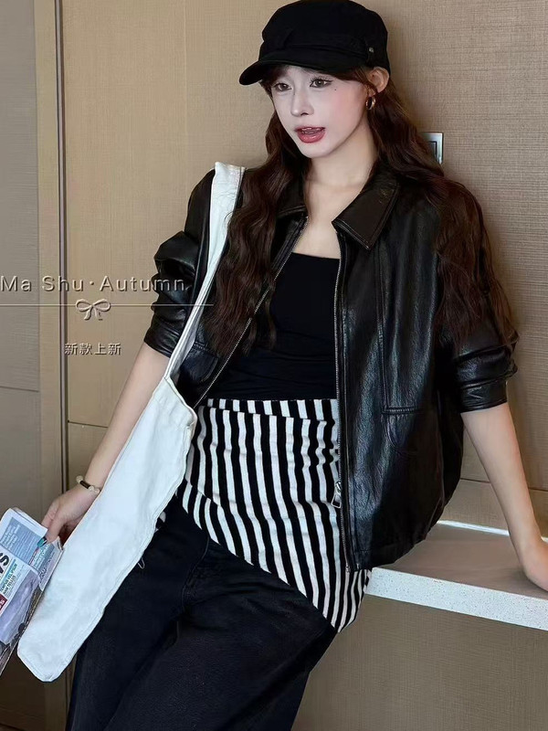 短款皮衣外套女2025春秋新款复古港风休闲气质长袖PU皮机车夹克女|undefined