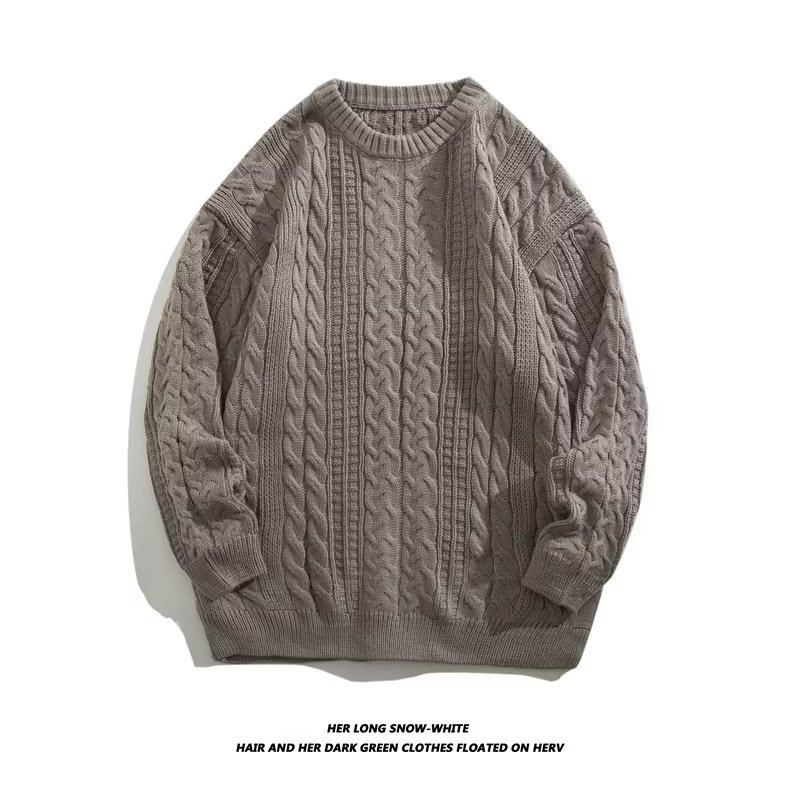 Pull en tricot torsadé pour hommes, col rond, ample, marque de mode, automne et hiver, style rétro, pull décontracté en tricot_voghion.com
