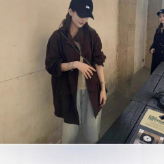 2025秋新款新品韩版咖全亚麻风衣外套复古立领中长款开衫女