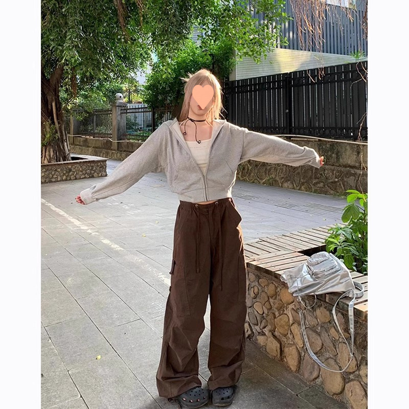 即墨卫衣灰色短款外套女2025春秋新款女装修身连帽上衣收腰开衫|undefined