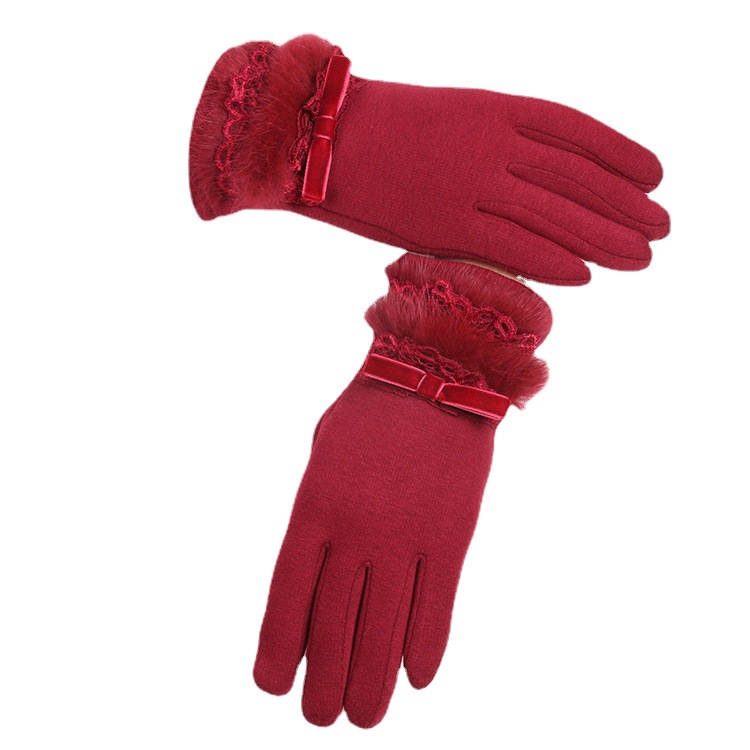 Damen Handschuhe Mit Hasenfellbesatz Und Touchscreen-funktion_voghion.com