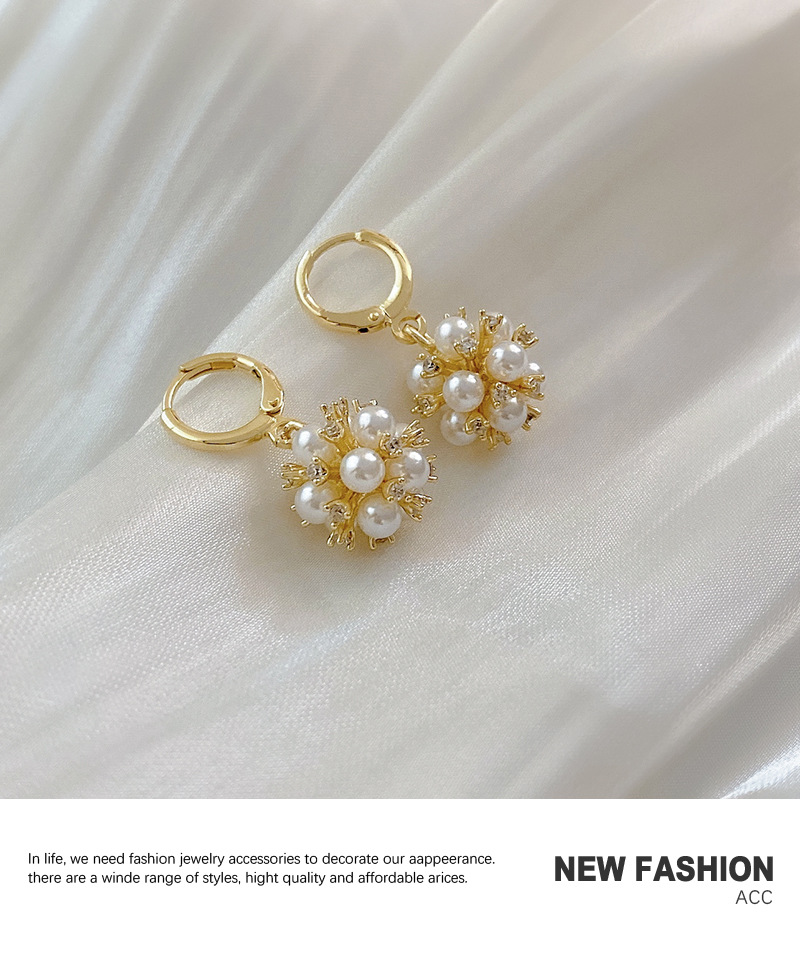 Korean simple pearl earrings microinlaid zircon geometric copper earringspicture6