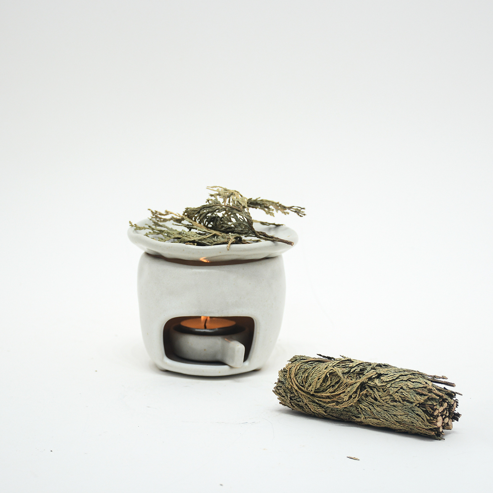 日式手作陶瓷烤茶炉熏香植物雪松香薰炉蜡烛加热底座温茶炉烘烤炉