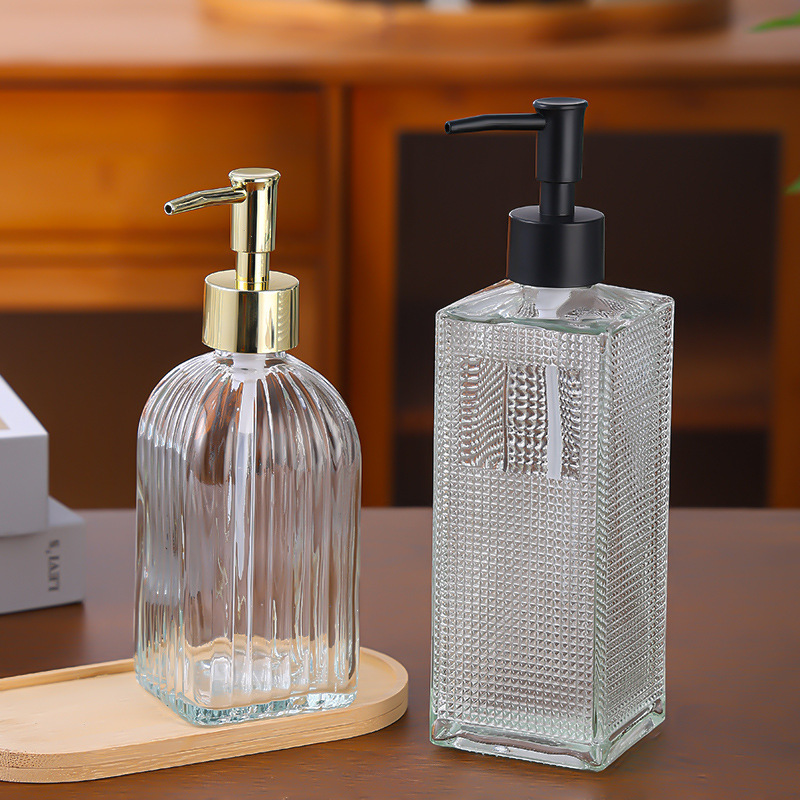 Botellas vacías de vidrio para gel de ducha/champú/loción, con dosificador a presión y opción de grabado/impresión de logotipo, venta al por mayor.