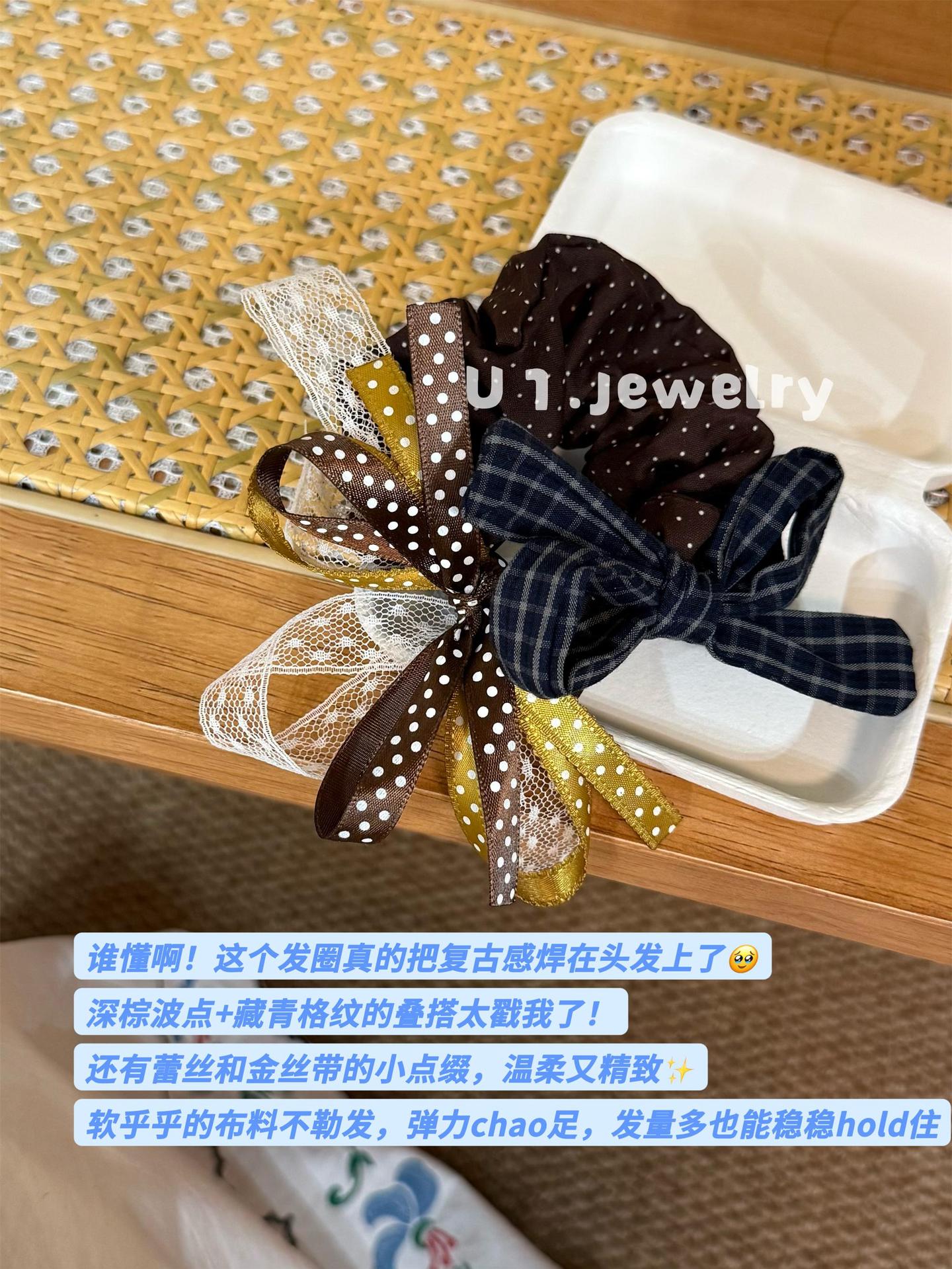 Youyijia stylish and unique double-layer bow hair tie, colorful polka dot plaid, girl's ponytail hair accessory