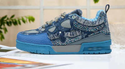 Louis Vuitton Trainer Maxi Low Monogram Denim Crystals Blue