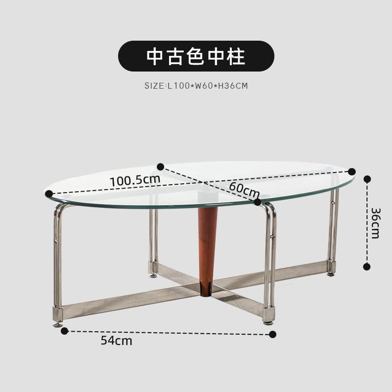 Bauhaus retro mesa de té de acero inoxidable sala de estar ovalada mesa de té de vidrio temperado simple y moderna image 6