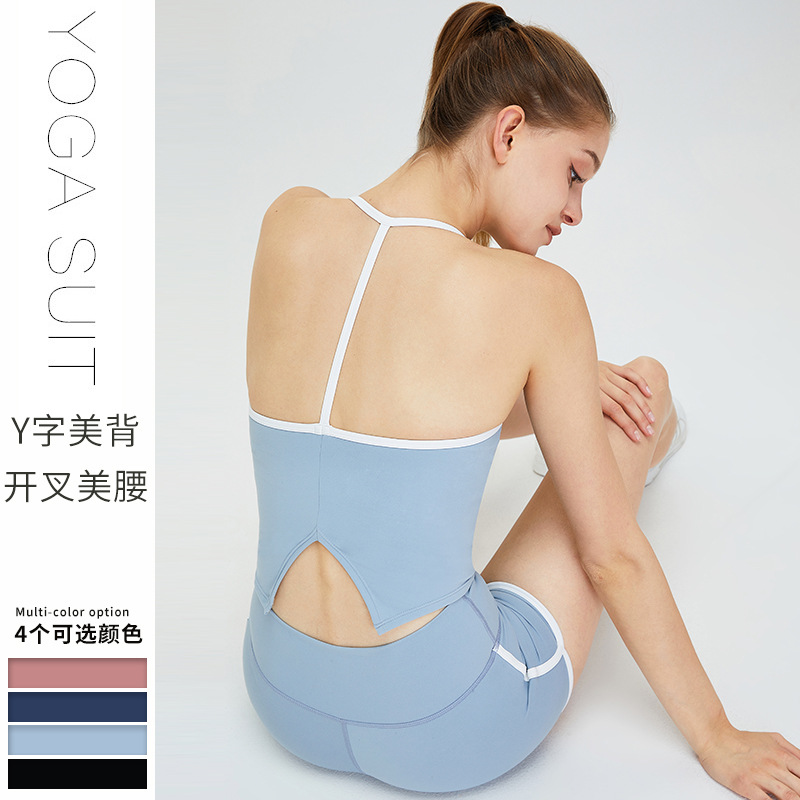 Ropa interior deportiva a juego transfronteriza hling de yoga belleza en la espalda correa para el cuello Chaleco de almohadilla para el pecho ropa de yoga fitness de secado rápido