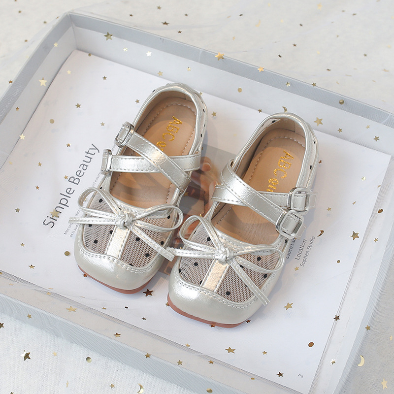 Niñas Zapatos de malla de punto de onda 2026 verano nuevos zapatos de ballet para niños zapatos de princesa arco zapatos de cuero image 8