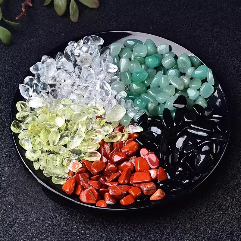 天然水晶碎石五色原石消磁碗黄水晶白消磁石五行石聚宝盆家居摆件