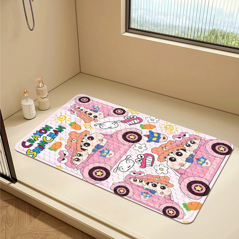 Crayon Shin-Chan Suction Cup Floor Mat for Shower Room, Anti-Slip and Anti-Fall Mat for Home Use, Dirt-Resistant and Water-Draining Mat for Bathroom