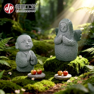 跨境外贸新品卡通可爱微观苔藓海拉鲁女神和尚石像树脂工艺品摆件