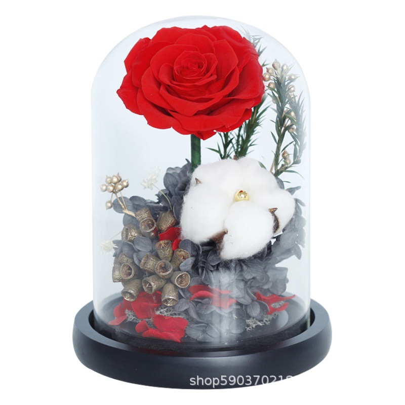 Día de San Valentín Rosa regalo para novia al por mayor regalo del Día DE LA Madre acompañada cubierta de vidrio Yunnan Yongsheng flor producto terminado