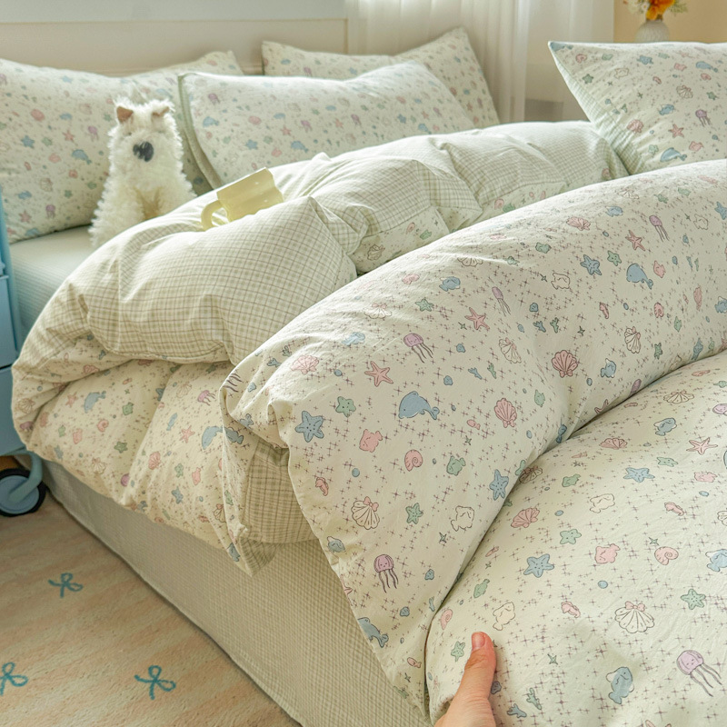 Cama de clase A ultra suave para madres y bebés con cuatro piezas de algodón puro desnudo para dormir sábanas de doble hilo cubierta dormitorio con tres y cuatro piezas