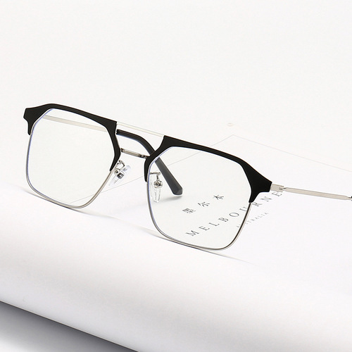Anti-blue light glasses, black frames for men, handsome glasses, flat glasses for men, double bridge glasses frames, myopia frames available online
