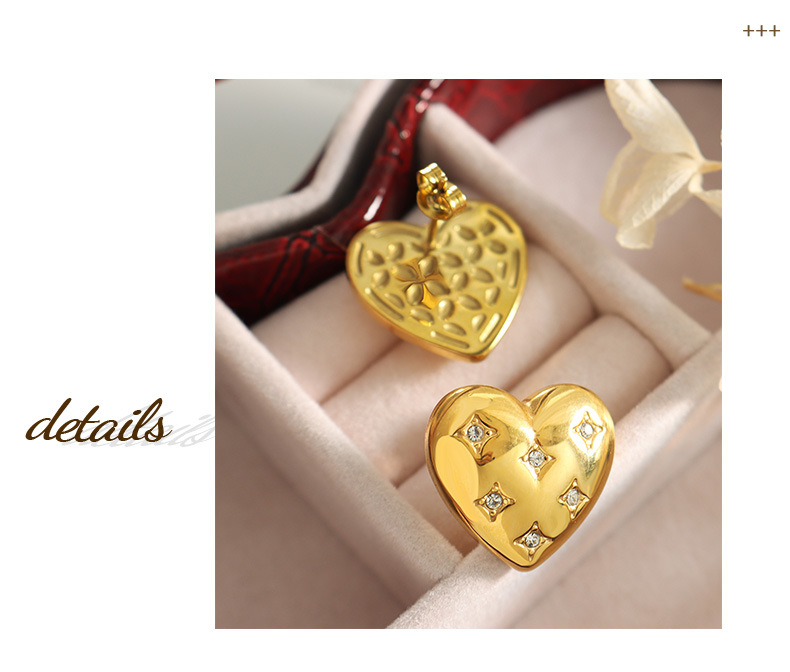 Simple Style Heart Shape Titanium Steel Plating Zircon Earrings 1 Pair