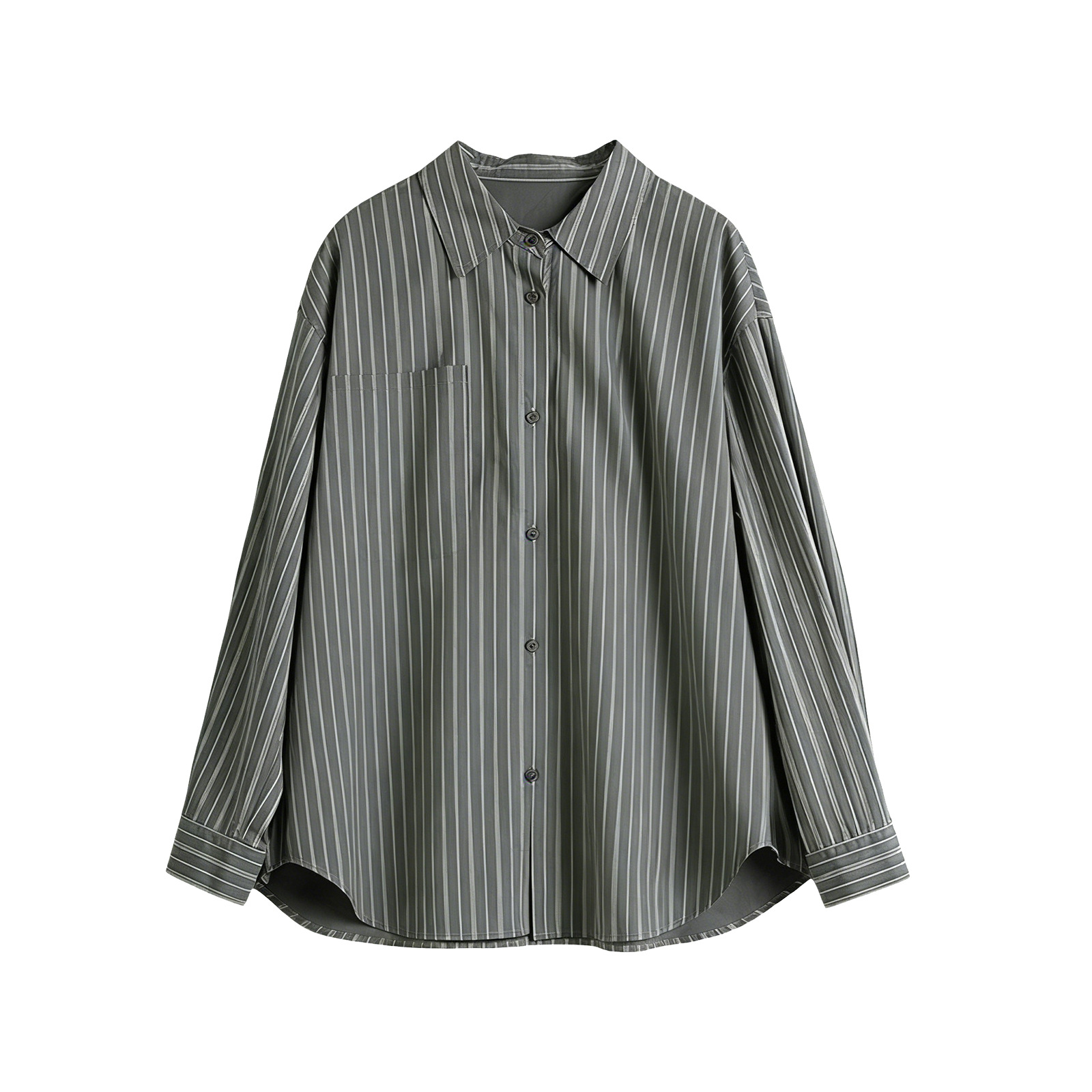 2026 Spring New Arrival: Elegant Striped Long-Sleeve Shirt for Women, Hong Kong Style, Retro, Simple, Commuter Wear, Pure Cotton, Square Neck Shirt