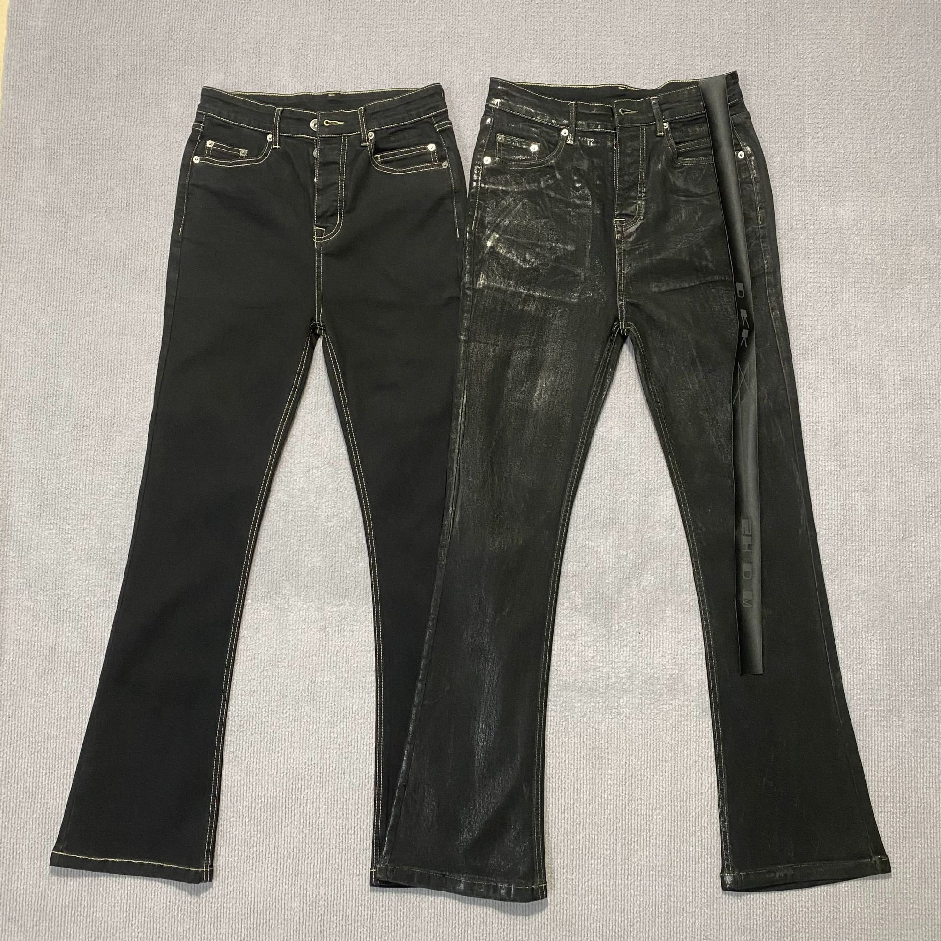 Высокая версия RO стиль ручной работы wax pants VIBE micro wide -leg elastic ribbon high street Cleanfit jeans