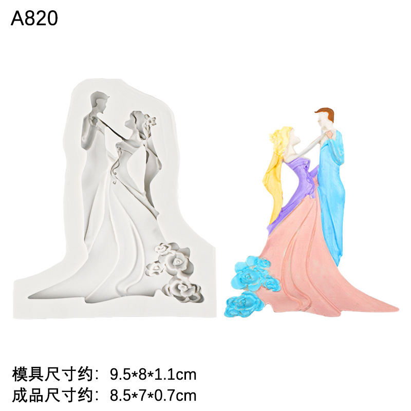 Boda novia y novio molde de silicona chocolate fondant pastel decoración yeso arcilla epoxi