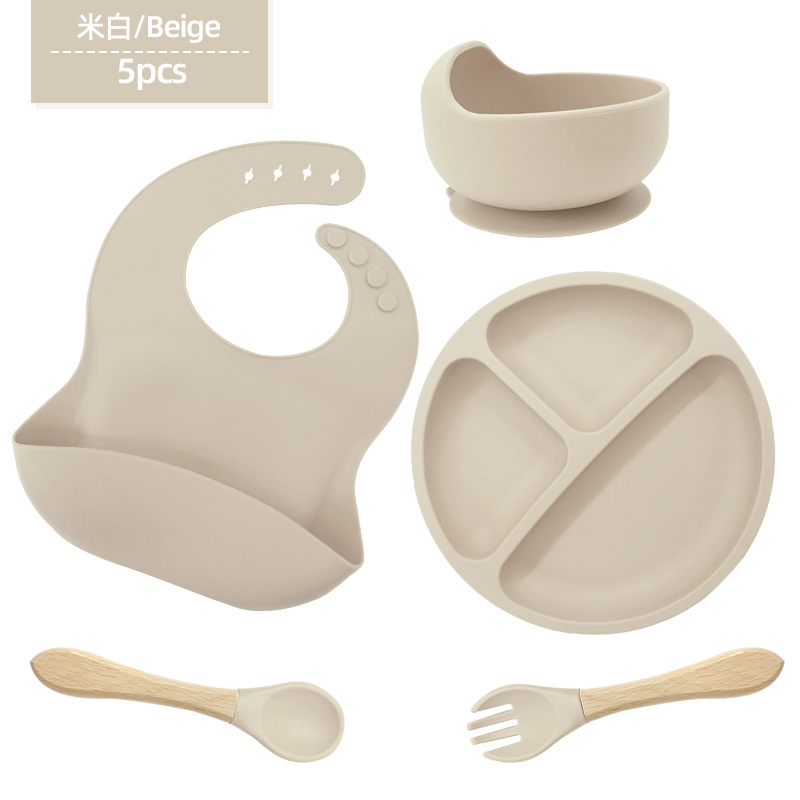 Conjunto de cubiertos de silicona para niños cubiertos de alimentación de grado alimenticio para bebés cubiertos de alimentación integral a prueba de caídas tazón taza de paja